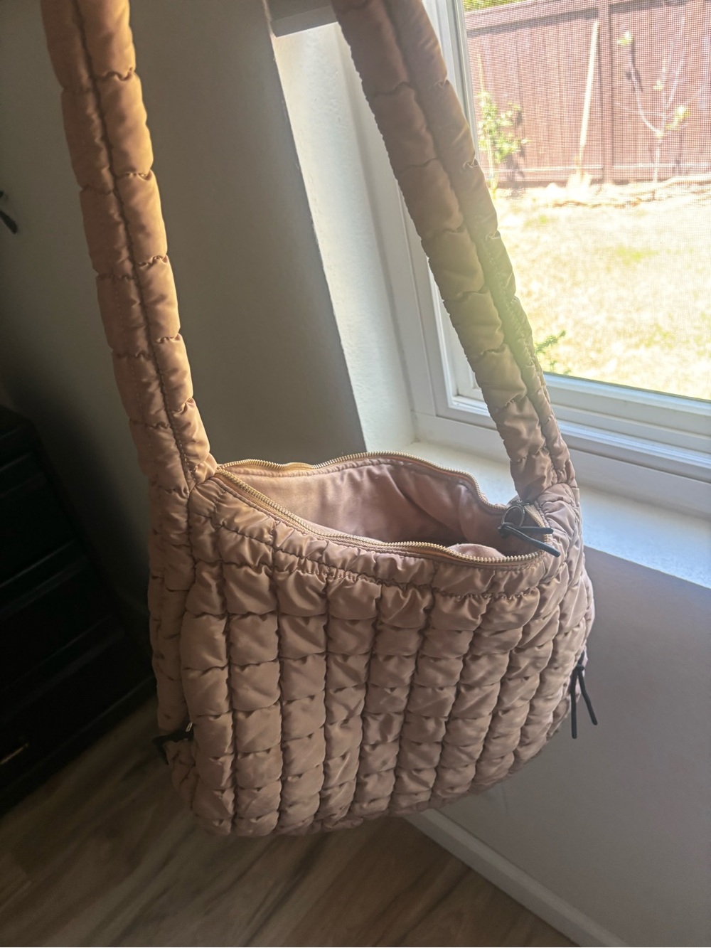 Amazon Quilted Crossbody Bag in Beige